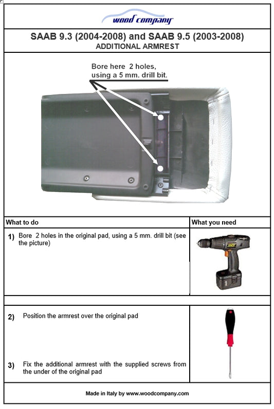 Additional armrest for Saab 9.3 (2003-2008)